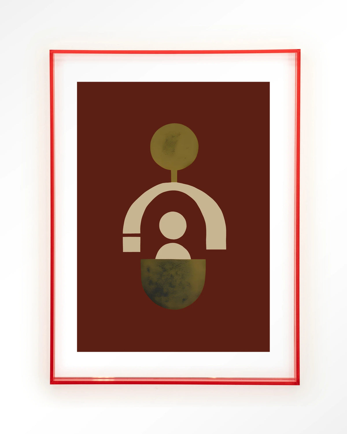 Forma 2 Red – abstracte vormen op rood – Art print – Acryl roze