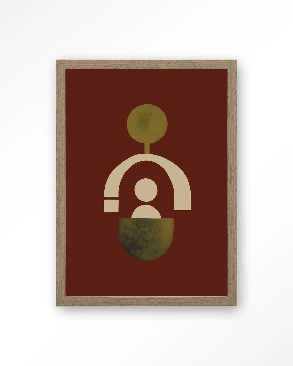 Forma 2 Red – abstracte vormen op rood – Art print – Hout bruin