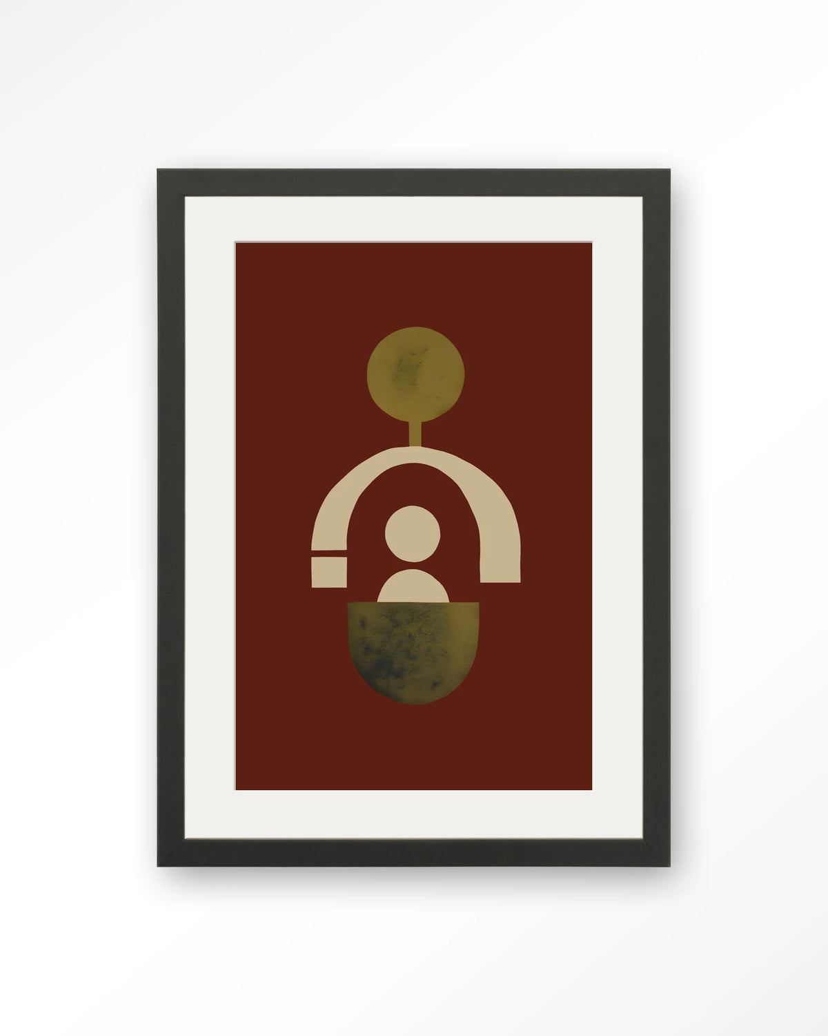 Forma 2 Red – abstracte vormen op rood – Art print – Hout zwart + passe-partout