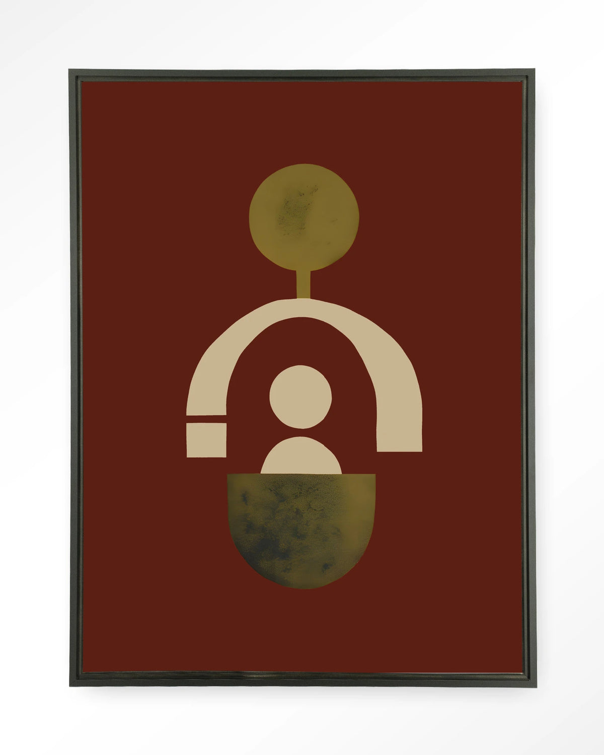 Forma 2 Red – abstracte vormen op rood – Wandkleed – Floating frame – zwart