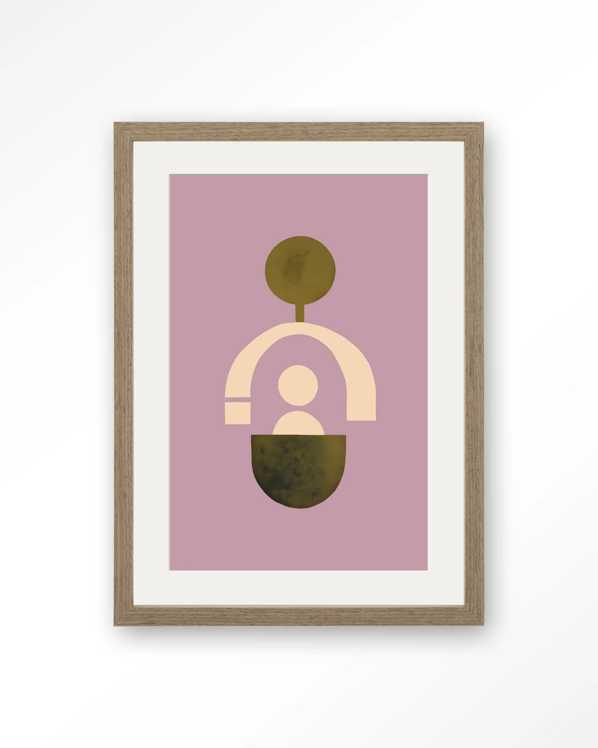 Forma 2 Lilac – geometrisch abstract in lila en roze – Art print – Hout bruin + passe-partout