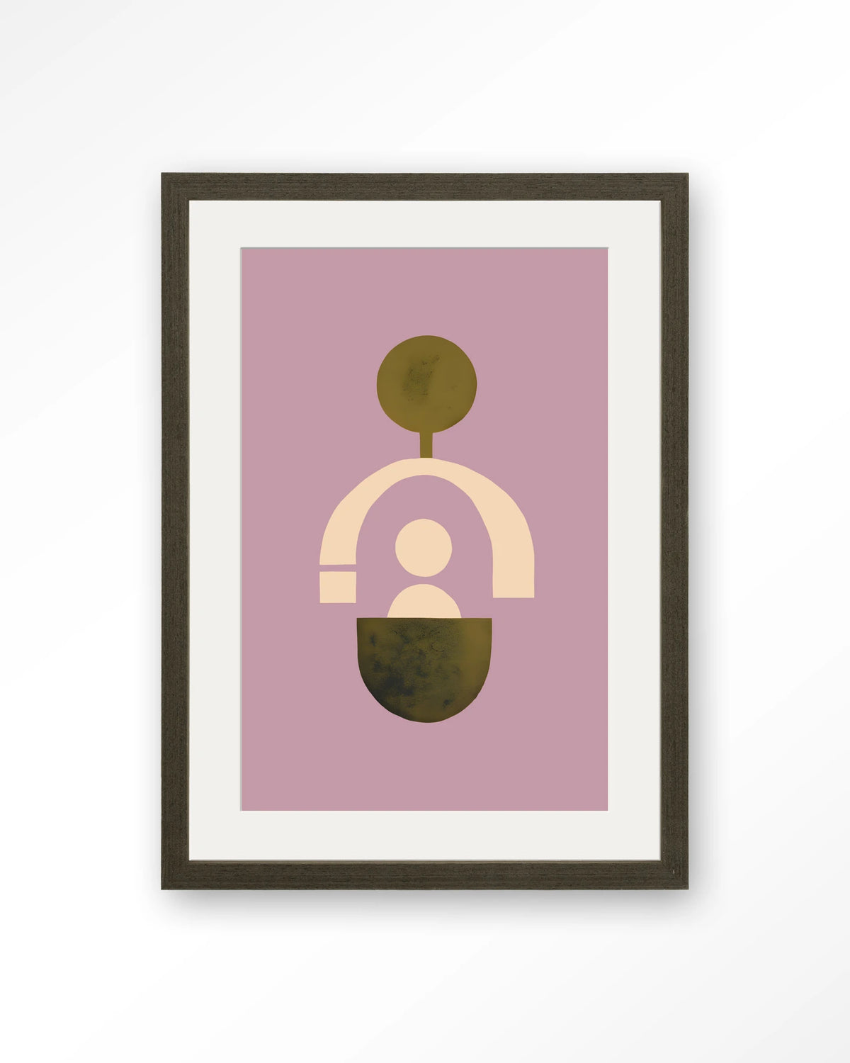 Forma 2 Lilac – geometrisch abstract in lila en roze – Art print – Hout donkerbruin + passe-partout