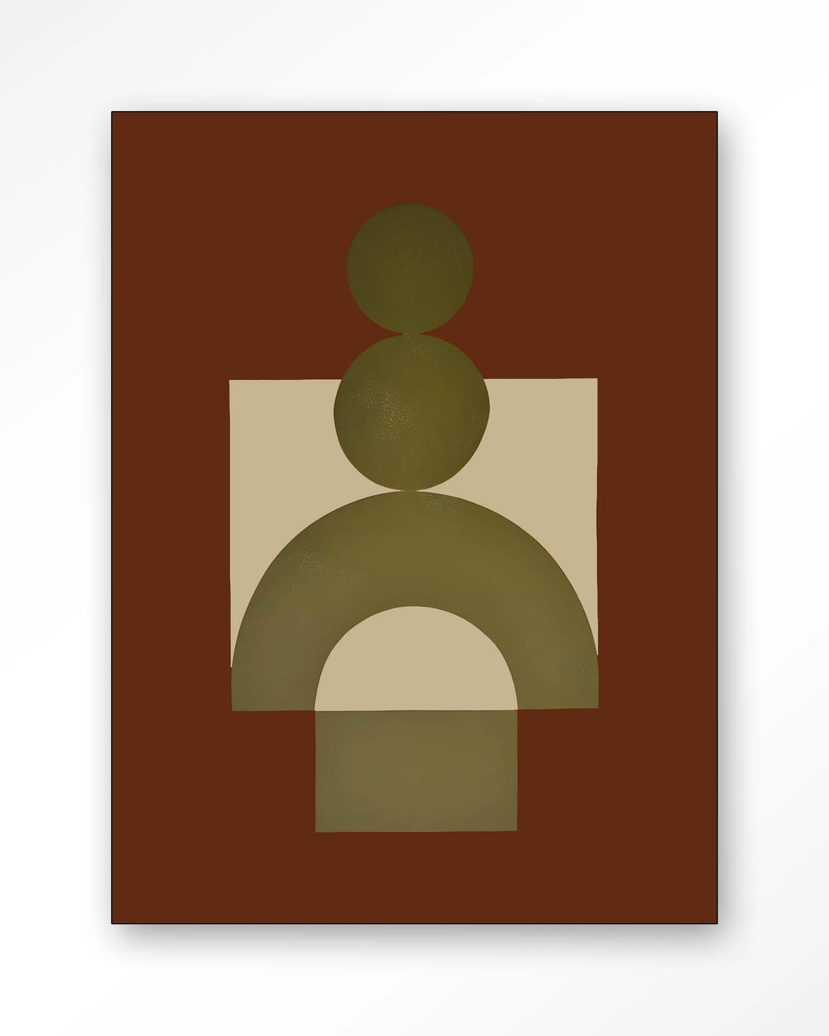 Forma 3 Red – abstracte vormen in groen op rood – Wandkleed – Frame – zwart
