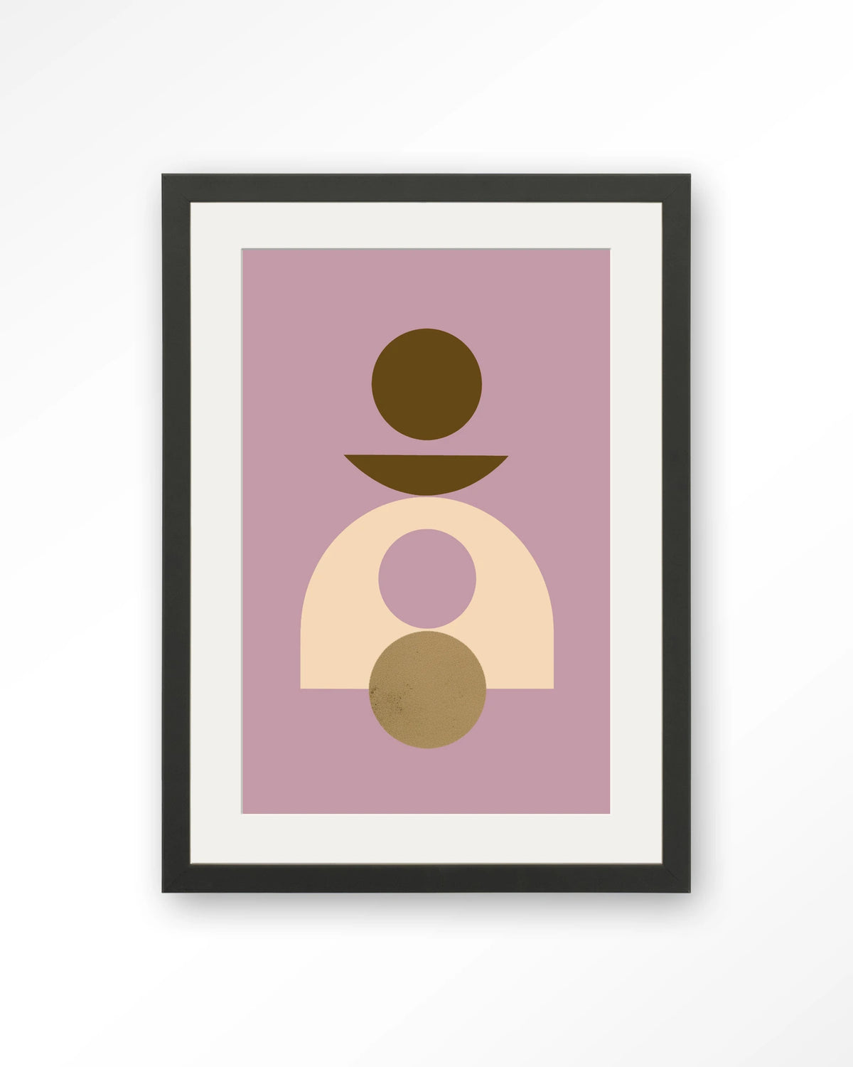 Forma 4 Lilac – abstract met cirkels op lila achtergrond – Art print – Hout zwart + passe-partout