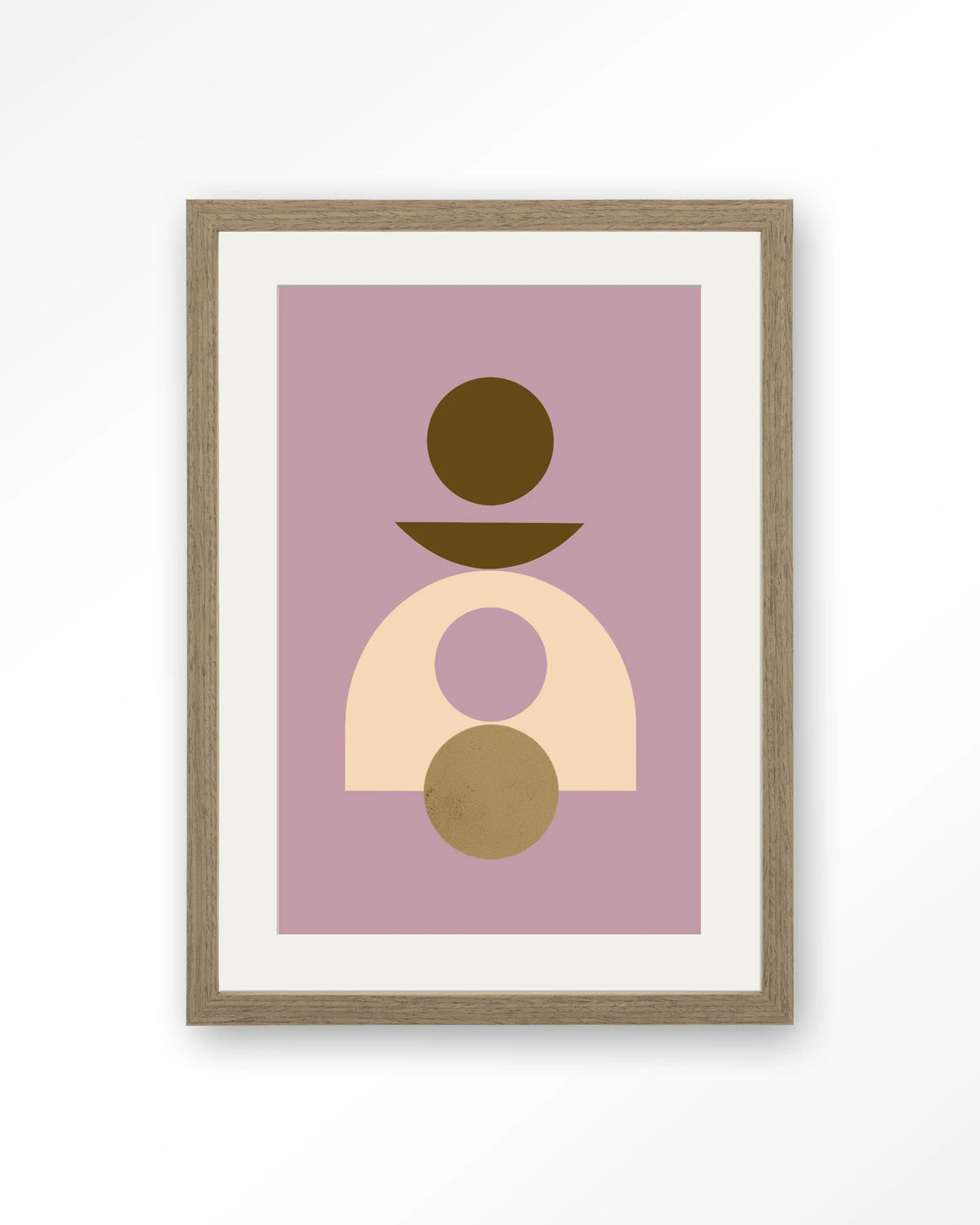 Forma 4 Lilac – abstract met cirkels op lila achtergrond – Art print – Hout bruin + passe-partout