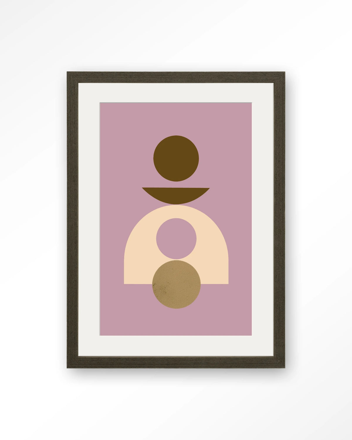 Forma 4 Lilac – abstract met cirkels op lila achtergrond – Art print – Hout donkerbruin + passe-partout