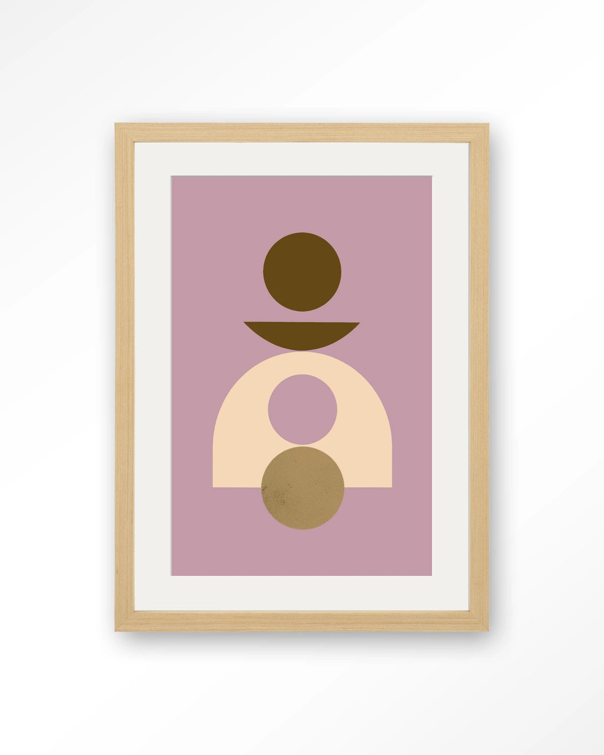Forma 4 Lilac – abstract met cirkels op lila achtergrond – Art print – Hout naturel + passe-partout