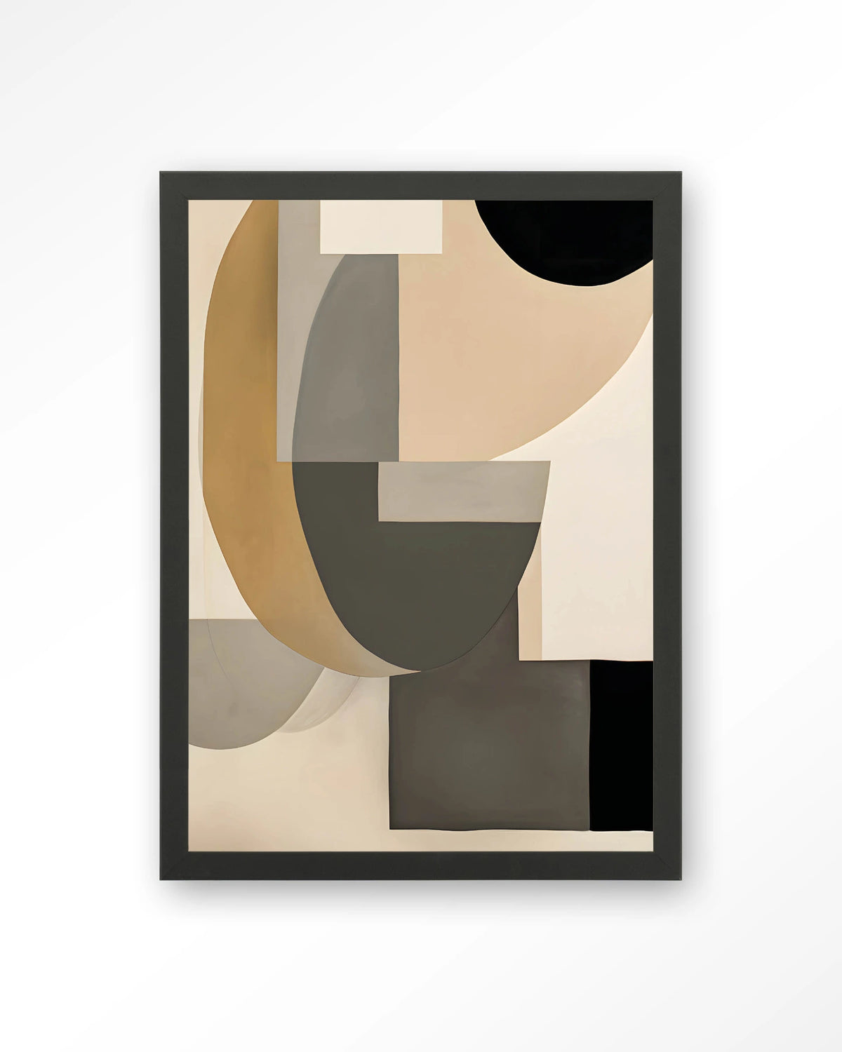 Tighten Wandkleed – geometrisch abstract in beige en zwart – Art print – Hout zwart
