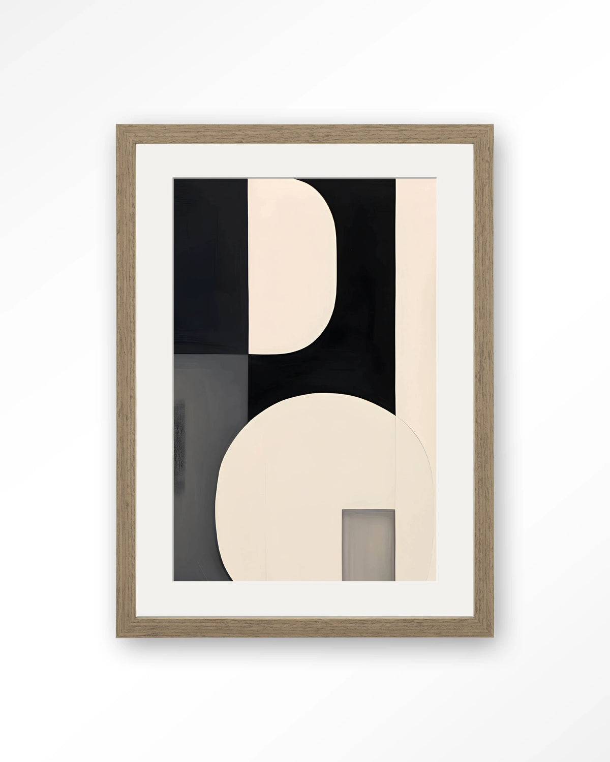 Repel Wandkleed – abstract in zwart en crème – Art print – Hout bruin + passe-partout
