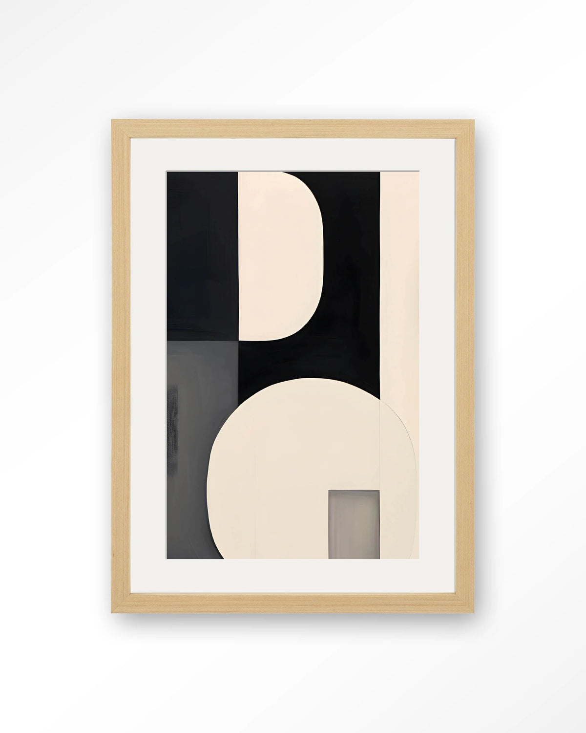 Repel Wandkleed – abstract in zwart en crème – Art print – Hout naturel + passe-partout
