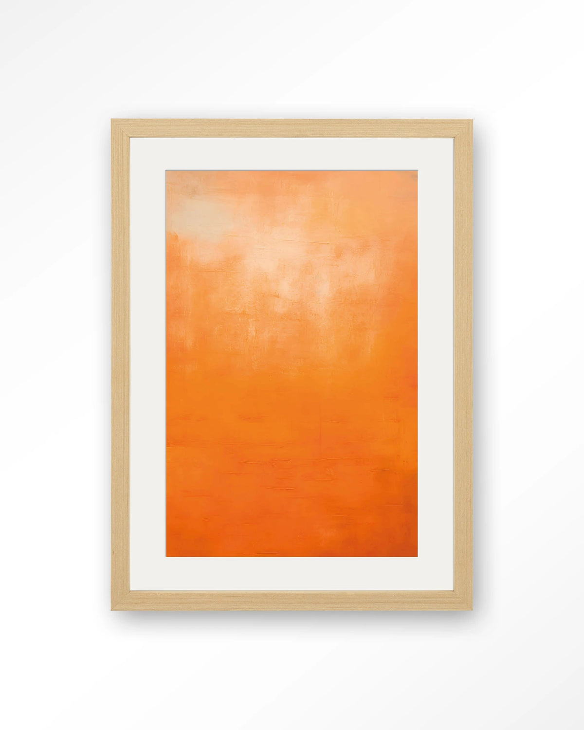 Orange Wandkleed – abstract oranje kleurverloop – Art print – Hout naturel + passe-partout