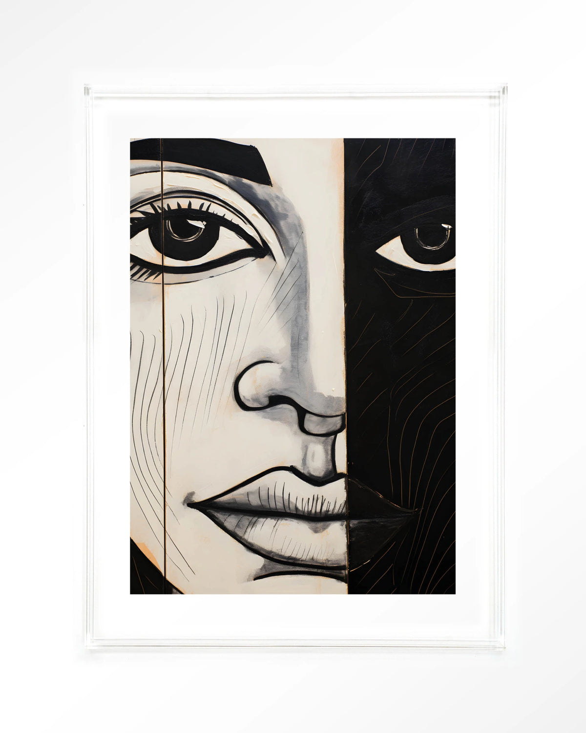 Contrast – gezicht in zwart-wit – Art print – Acryl doorzichtig