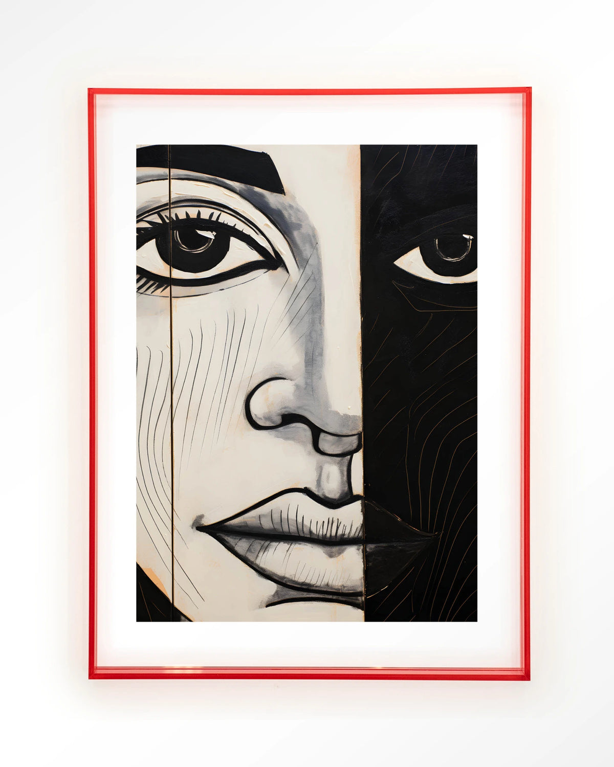 Contrast – gezicht in zwart-wit – Art print – Acryl roze