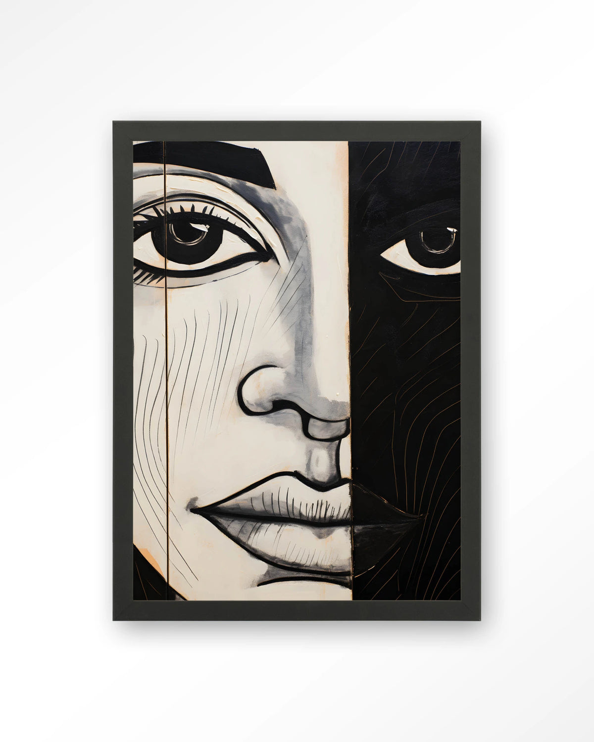 Contrast – gezicht in zwart-wit – Art print – Hout zwart