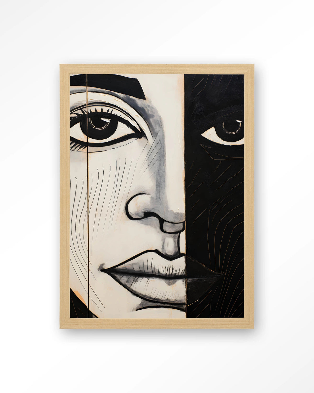 Contrast – gezicht in zwart-wit – Art print – Hout naturel