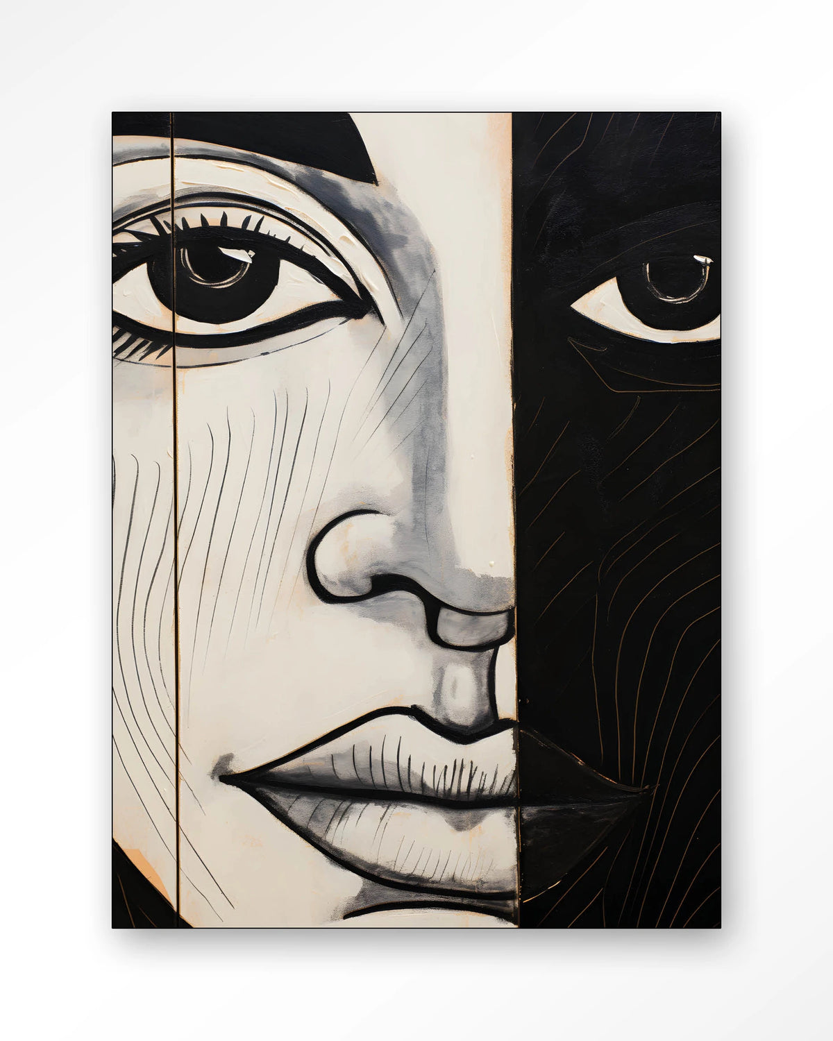 Contrast – gezicht in zwart-wit – Wandkleed – Frame – zwart