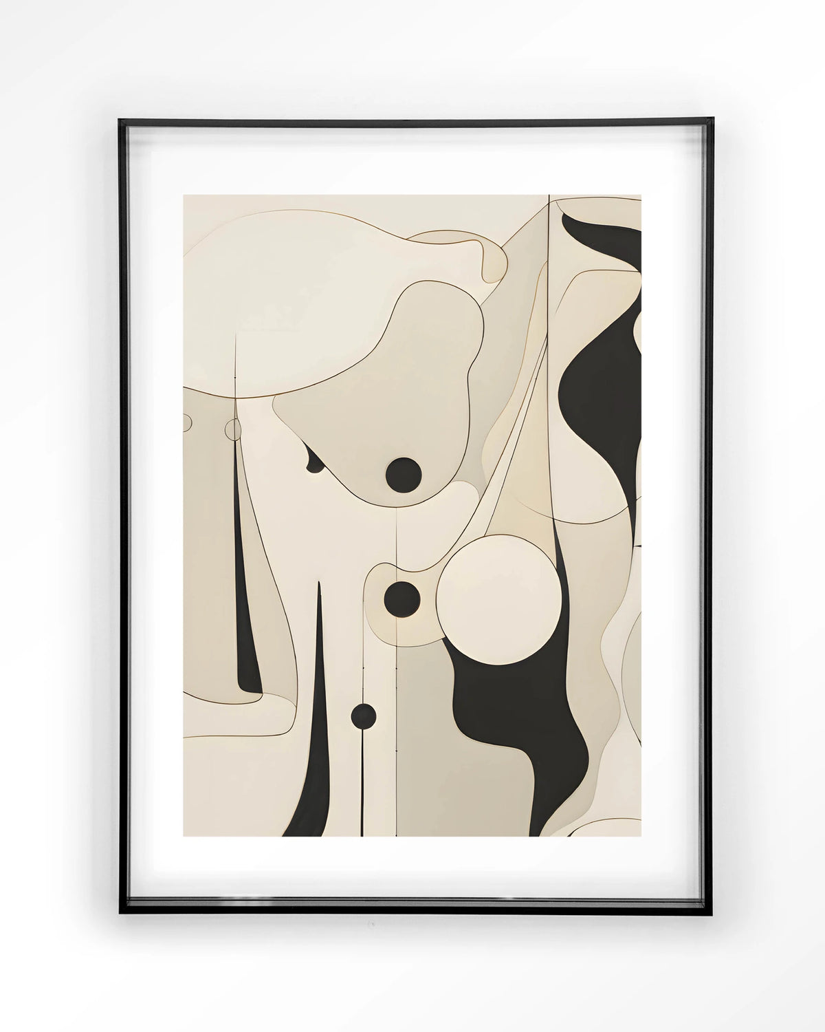 Rocamadour – abstracte lijntekening in zwart en beige – Art print – Acryl zwart