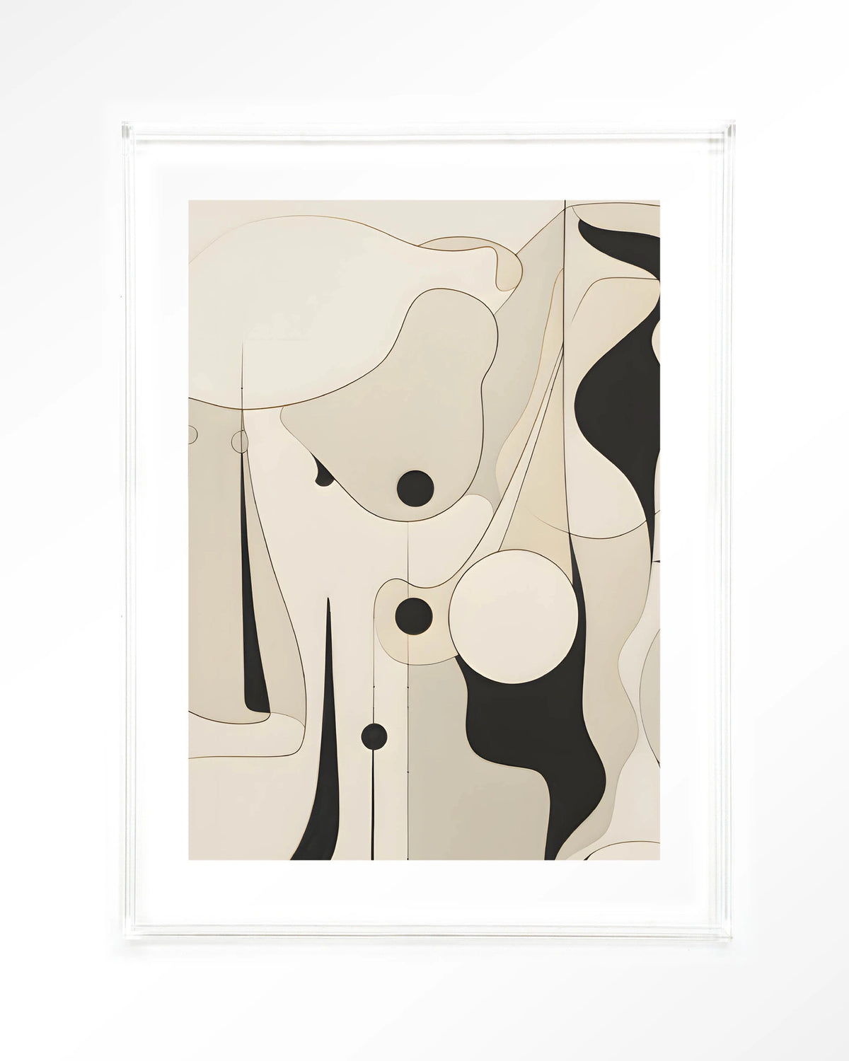 Rocamadour – abstracte lijntekening in zwart en beige – Art print – Acryl doorzichtig