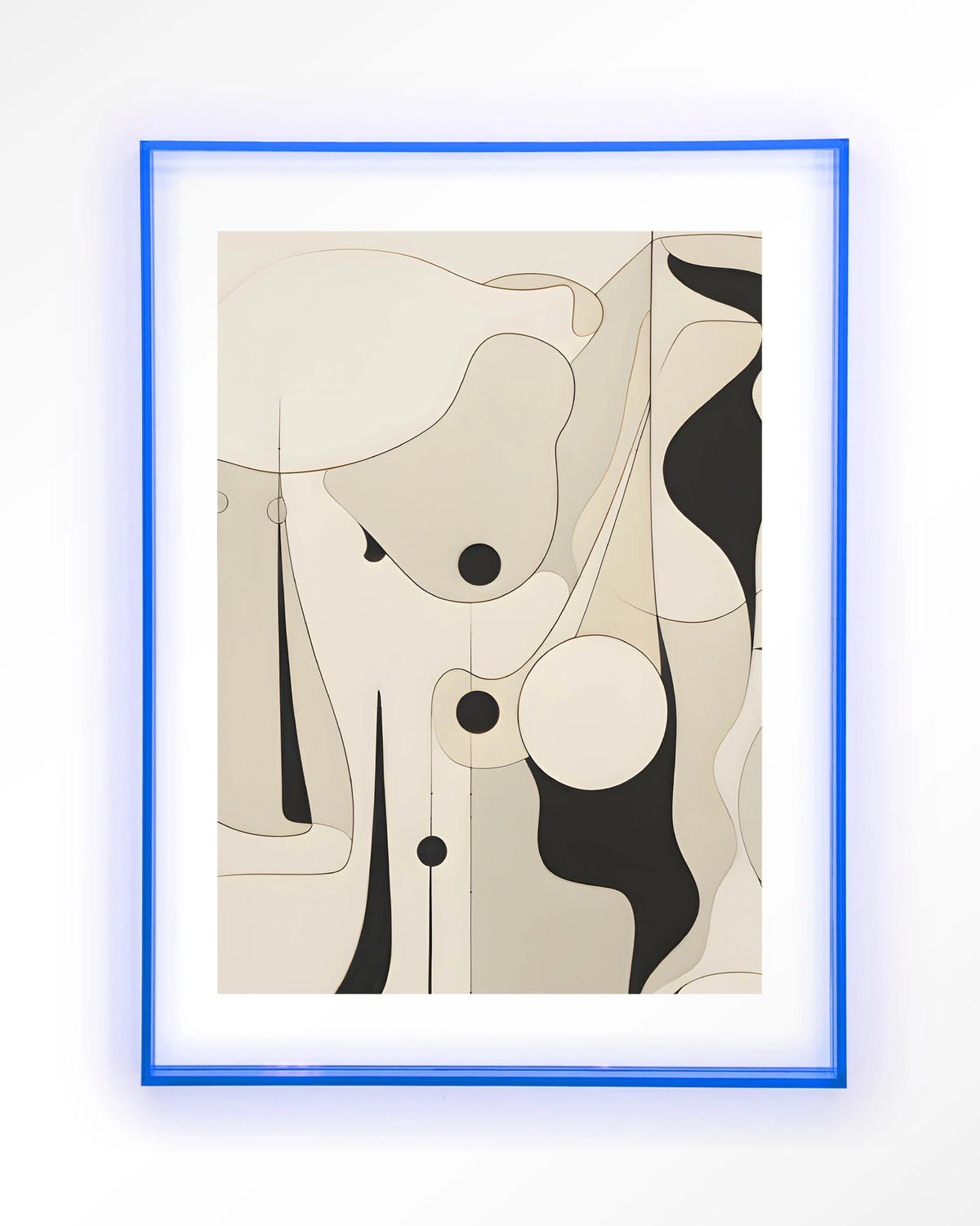 Rocamadour – abstracte lijntekening in zwart en beige – Art print – Acryl lichtblauw