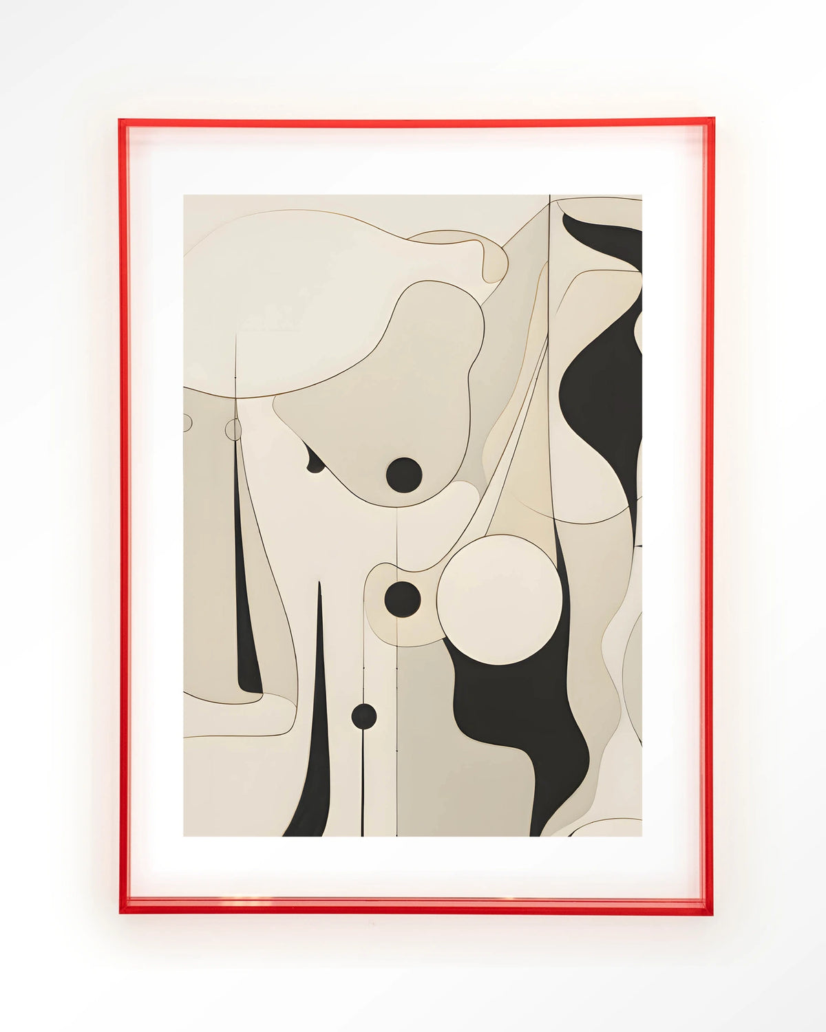 Rocamadour – abstracte lijntekening in zwart en beige – Art print – Acryl roze