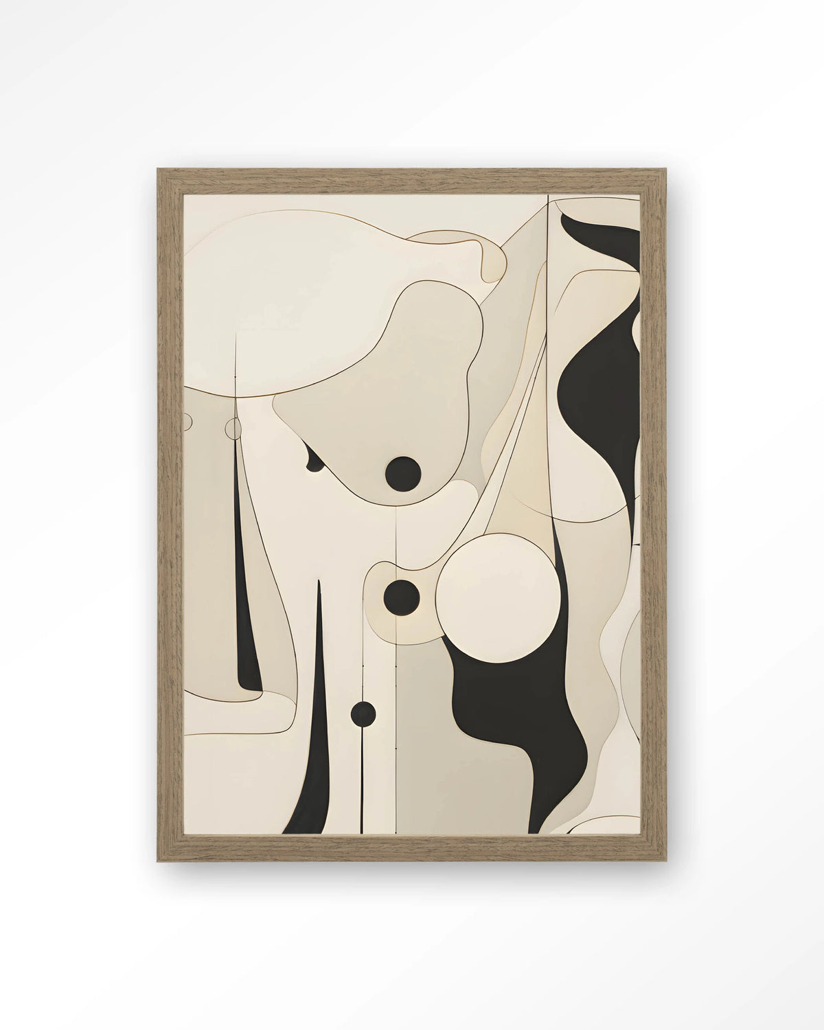 Rocamadour – abstracte lijntekening in zwart en beige – Art print – Hout bruin