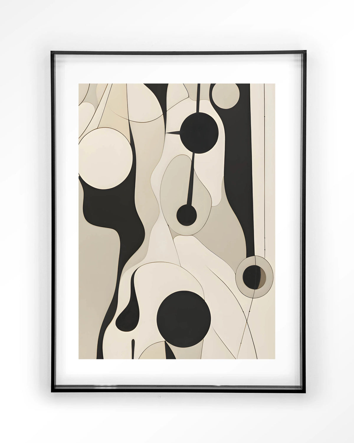 Carcassone – abstract in zwart en crème met lijnen – Art print – Acryl zwart