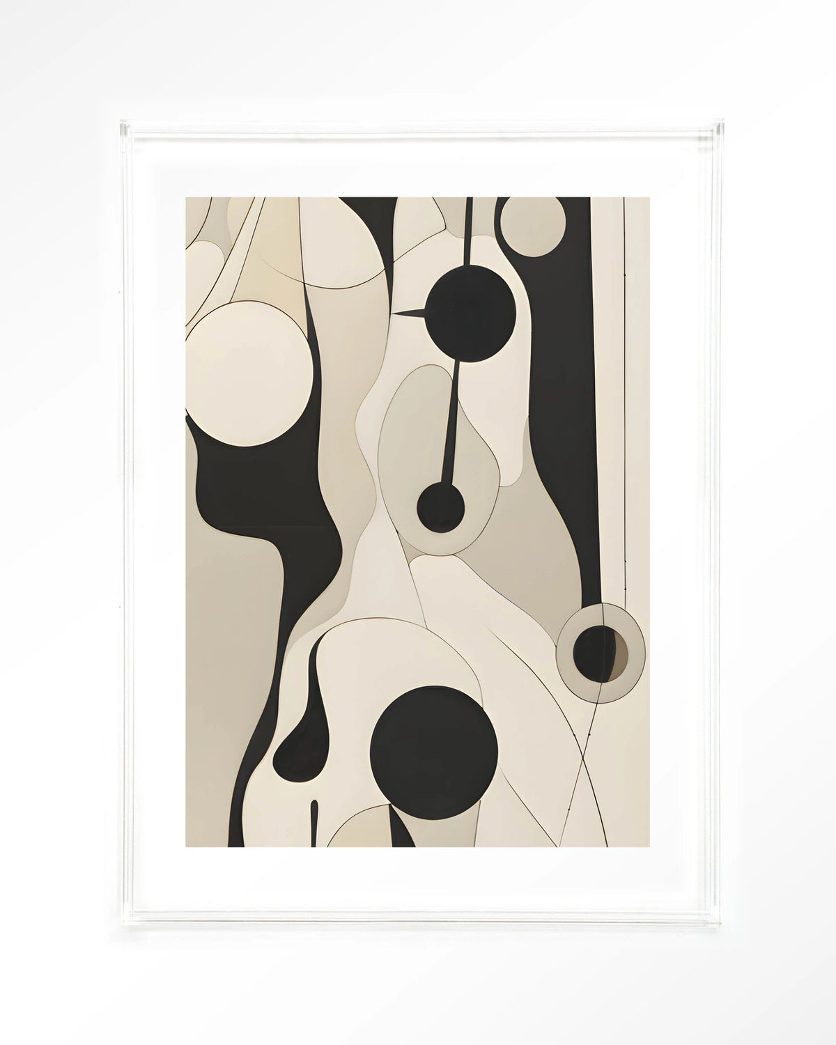 Carcassone – abstract in zwart en crème met lijnen – Art print – Acryl doorzichtig