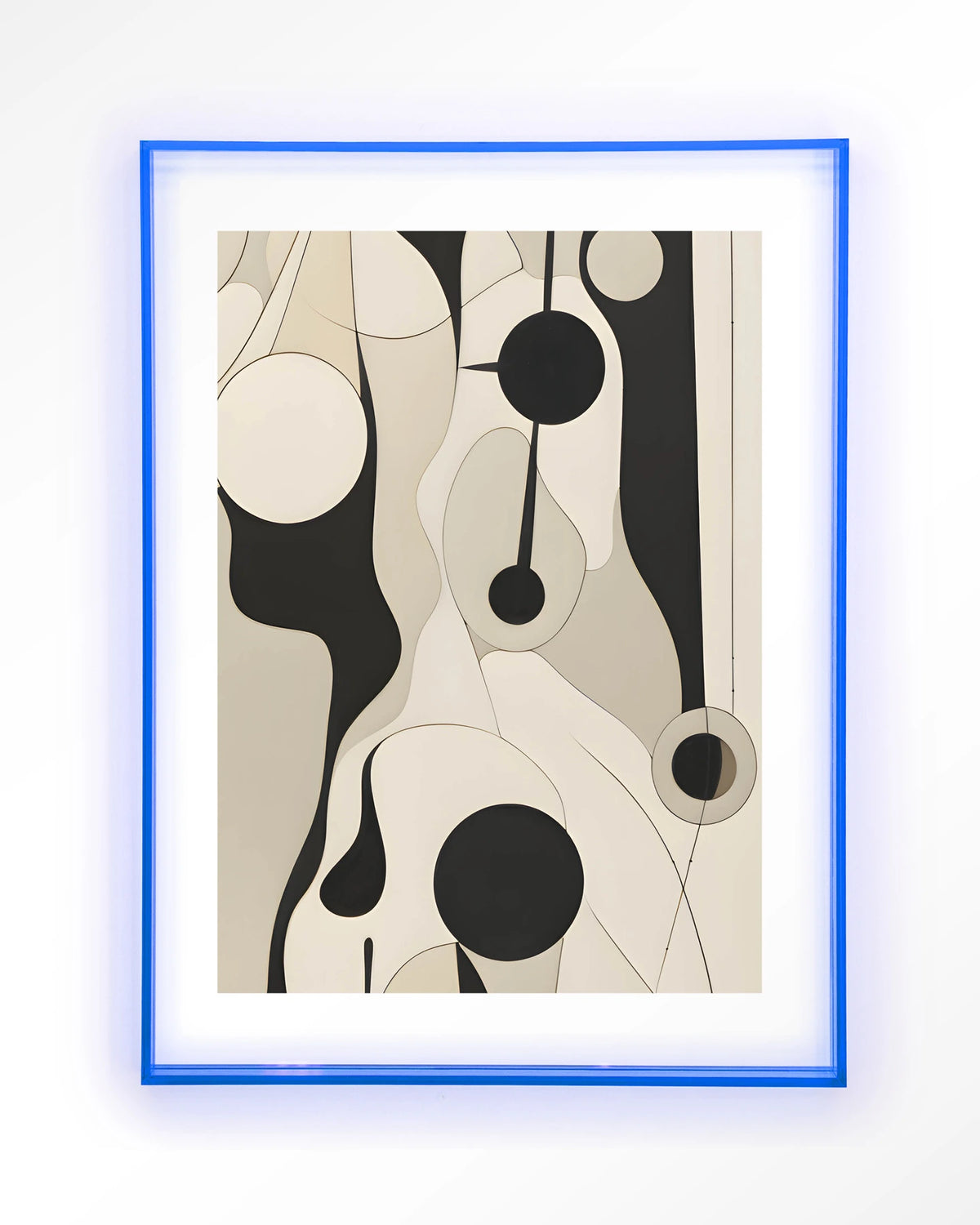 Carcassone – abstract in zwart en crème met lijnen – Art print – Acryl lichtblauw