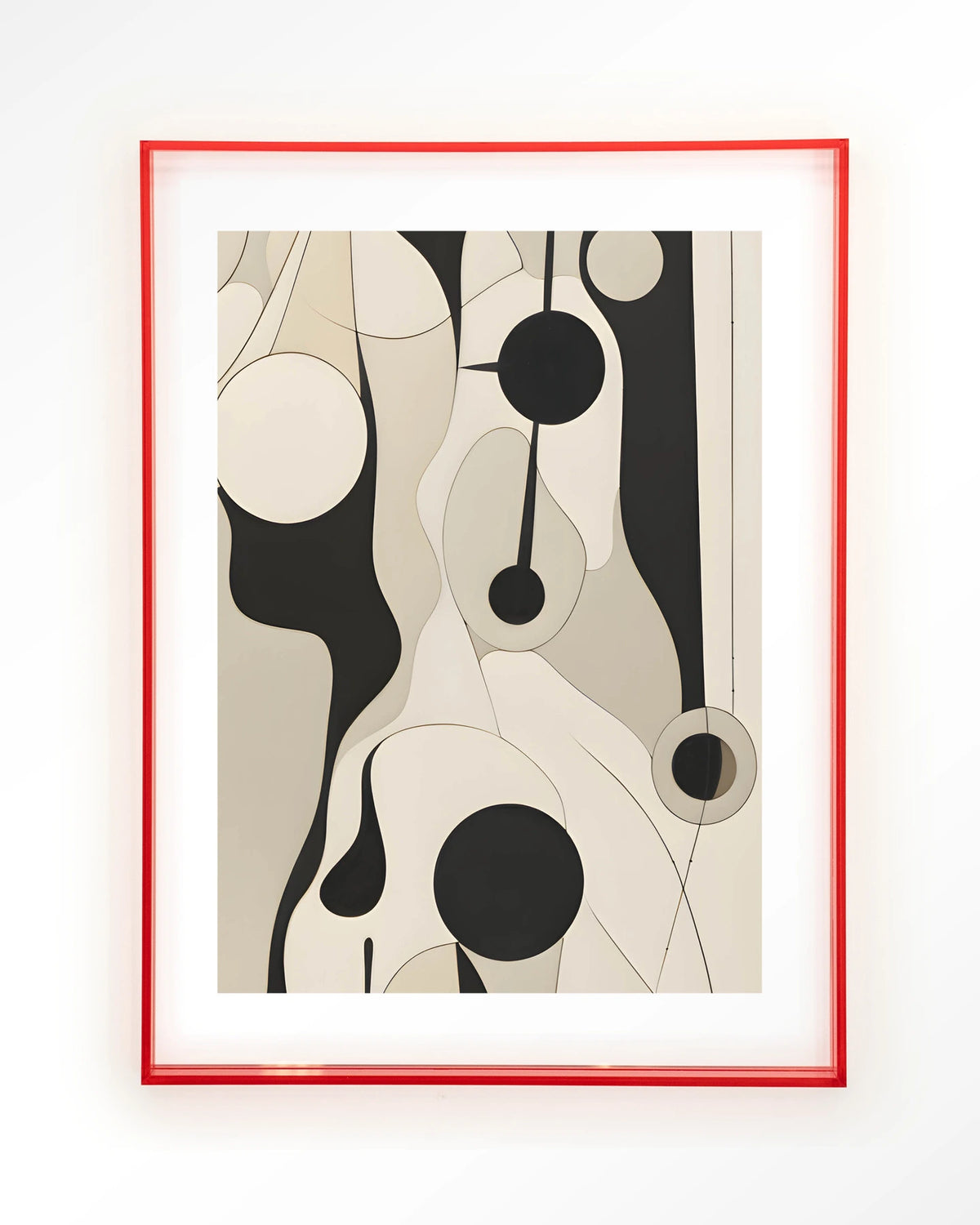 Carcassone – abstract in zwart en crème met lijnen – Art print – Acryl roze