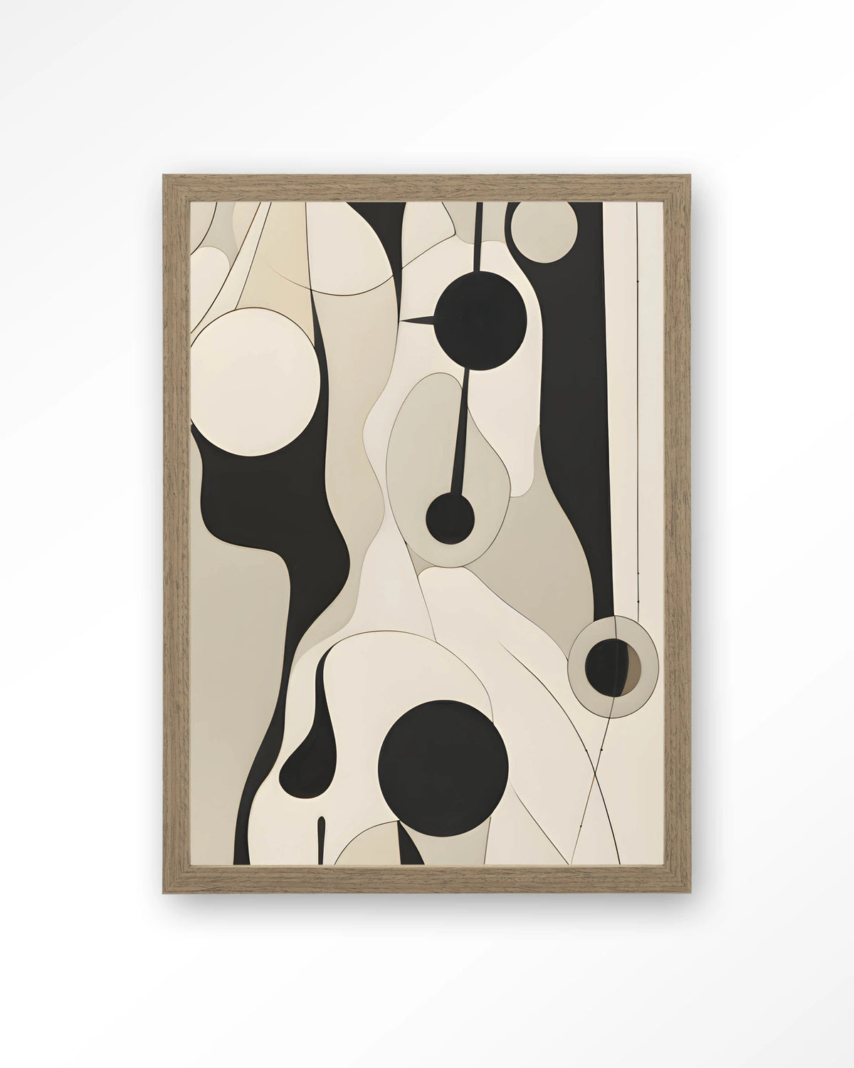 Carcassone – abstract in zwart en crème met lijnen – Art print – Hout bruin