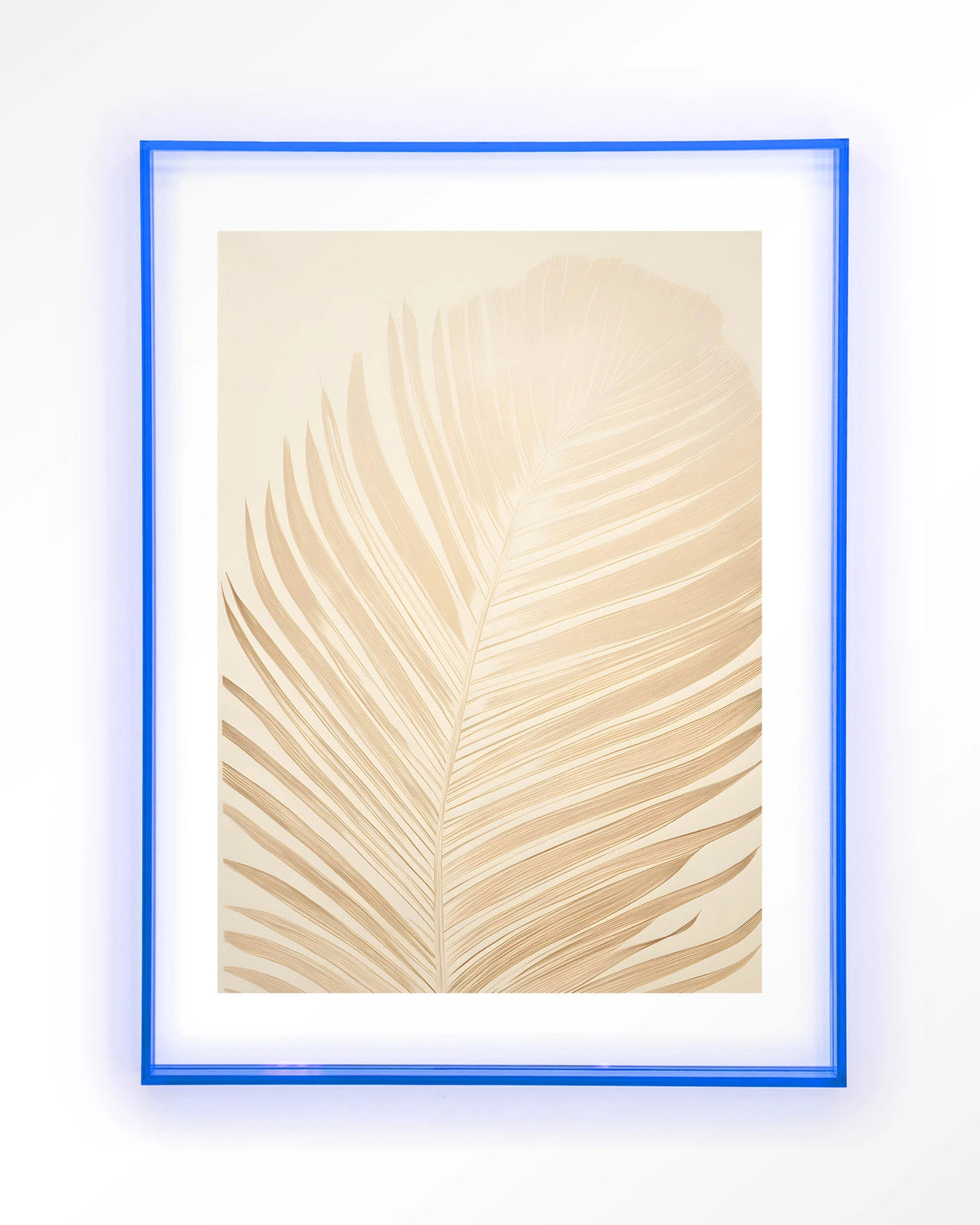 Feuille – palmblad in beige – Art print – Acryl lichtblauw