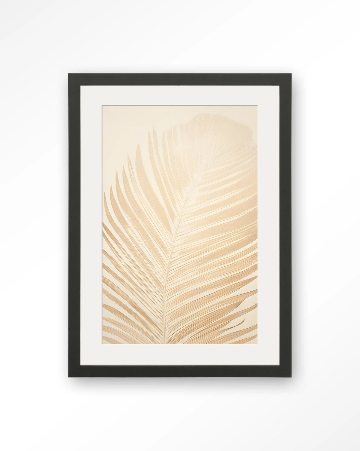 Feuille – palmblad in beige – Art print – Hout zwart + passe-partout