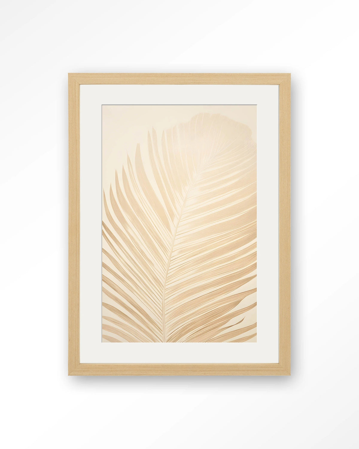 Feuille – palmblad in beige – Art print – Hout naturel + passe-partout
