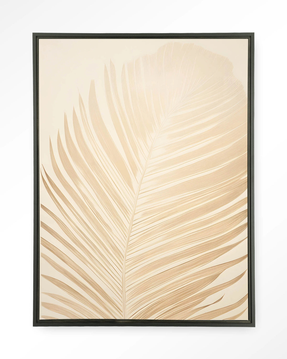 Feuille – palmblad in beige – Wandkleed – Floating frame – zwart