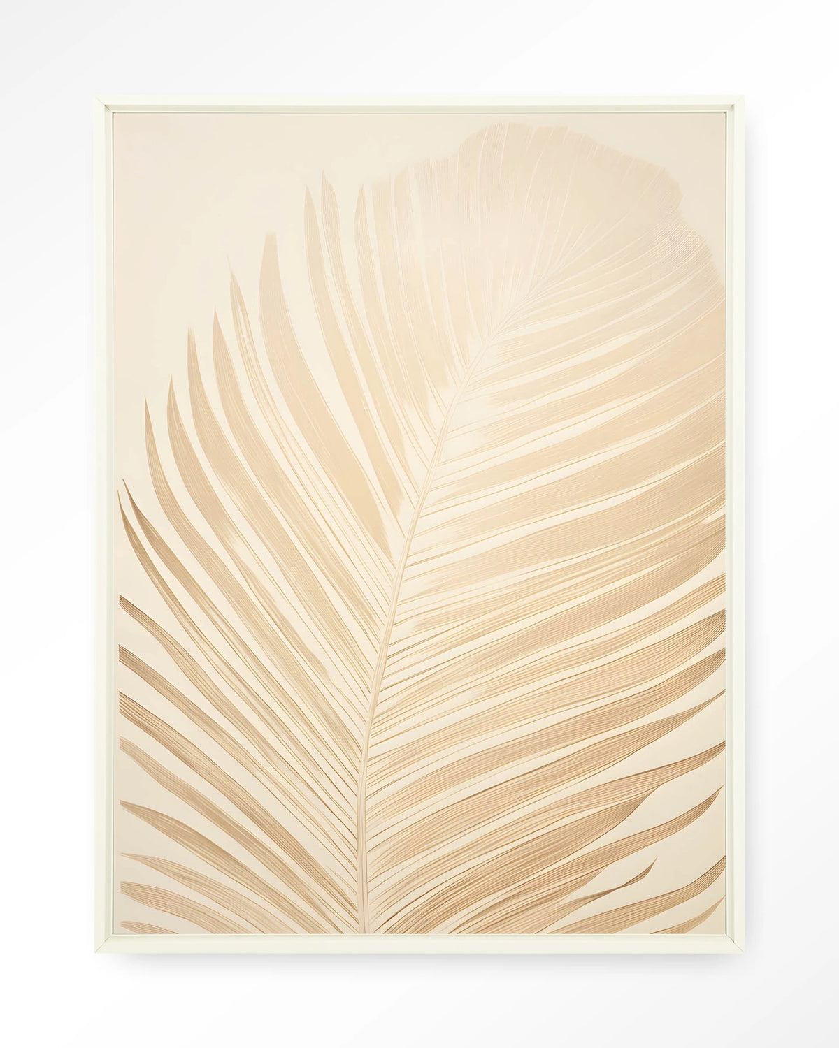 Feuille – palmblad in beige – Wandkleed – Floating frame – wit