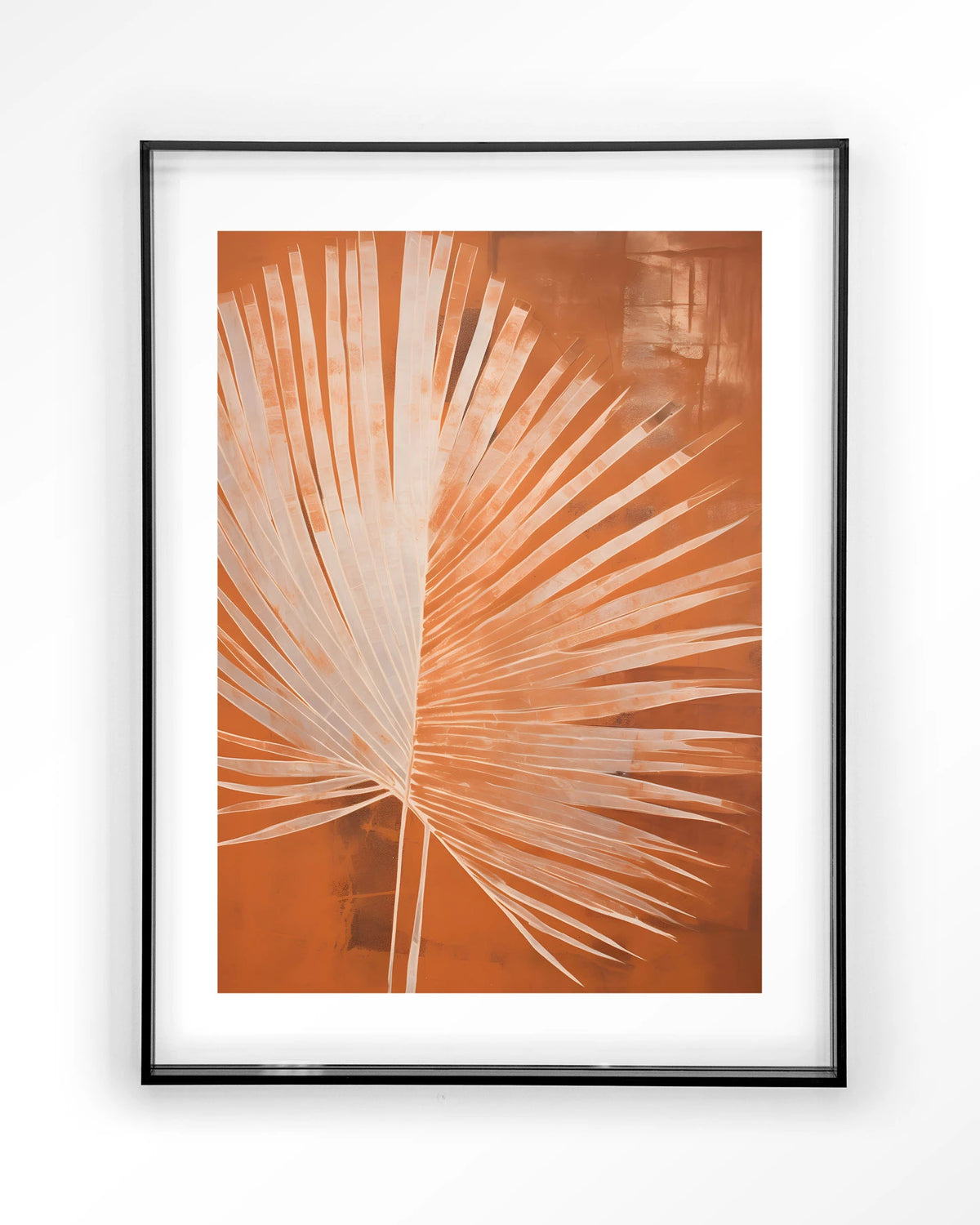 Rusty Palm – palmblad in oranje – Art print – Acryl zwart