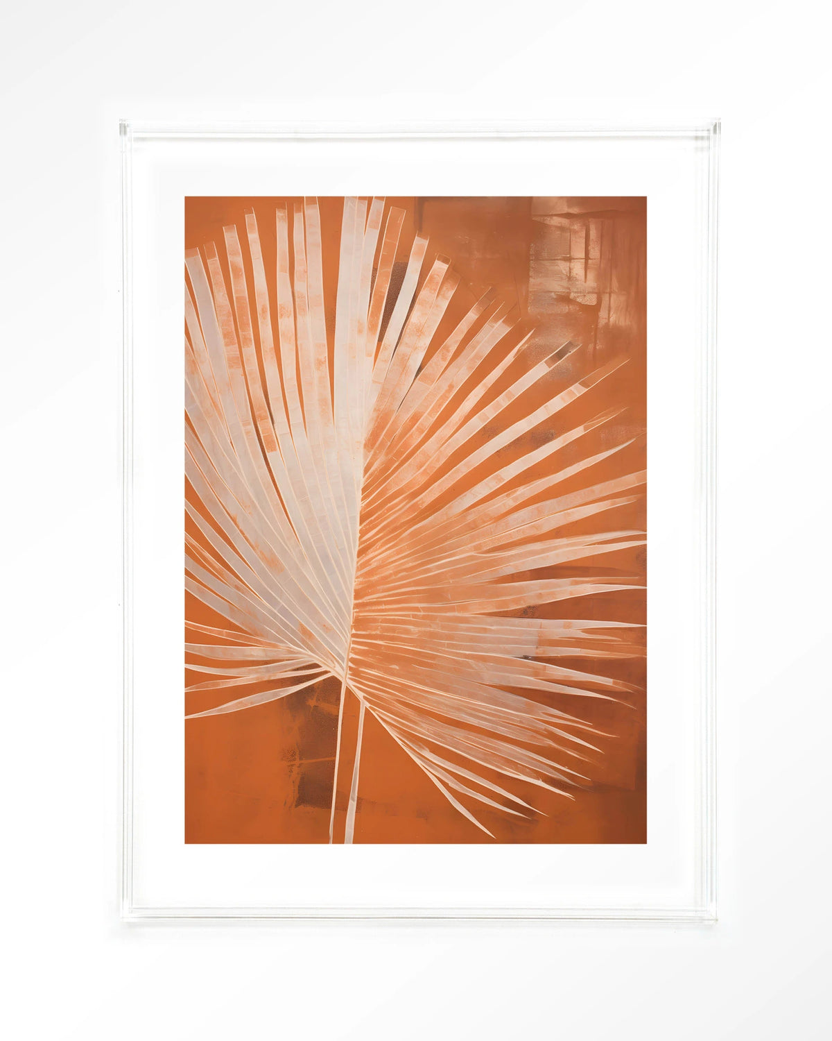 Rusty Palm – palmblad in oranje – Art print – Acryl doorzichtig