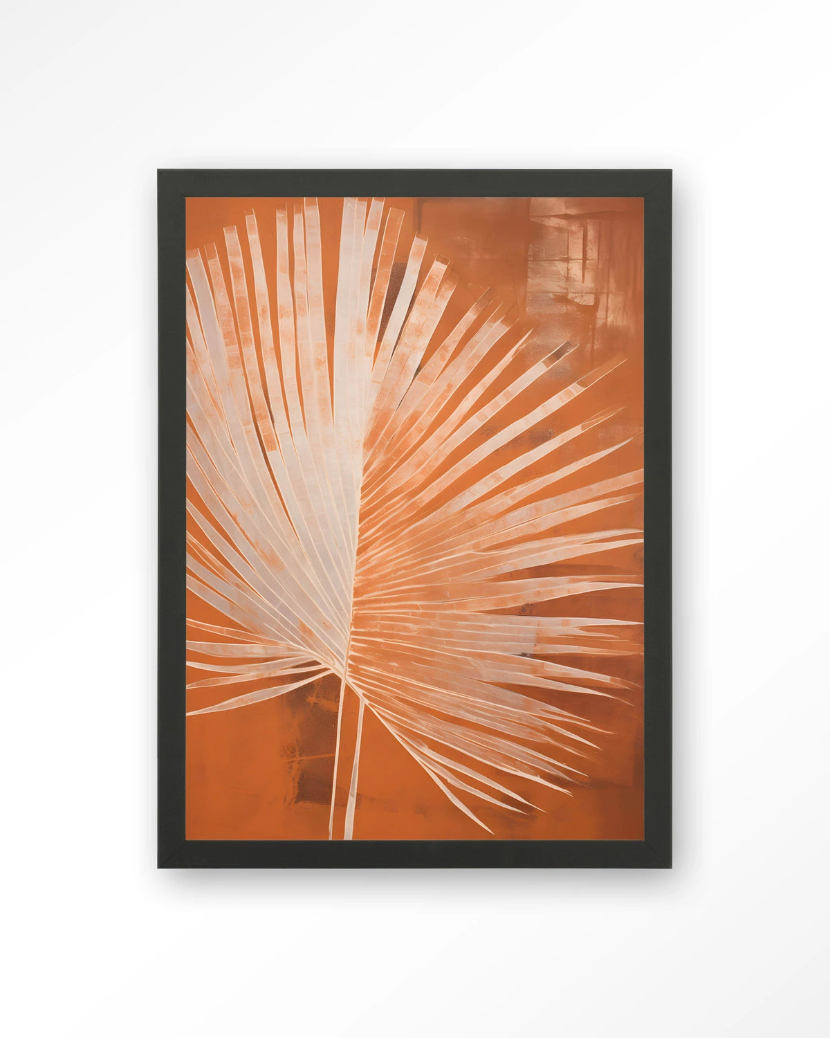 Rusty Palm – palmblad in oranje – Art print – Hout zwart