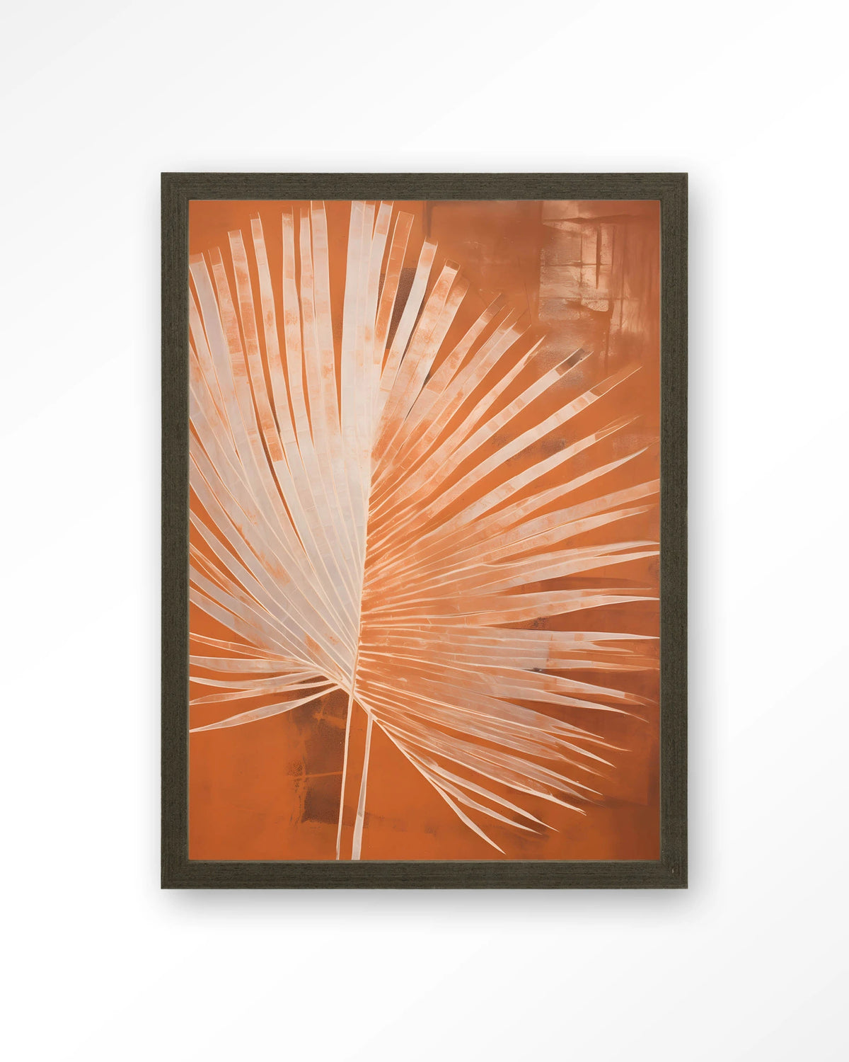 Rusty Palm – palmblad in oranje – Art print – Hout donkerbruin