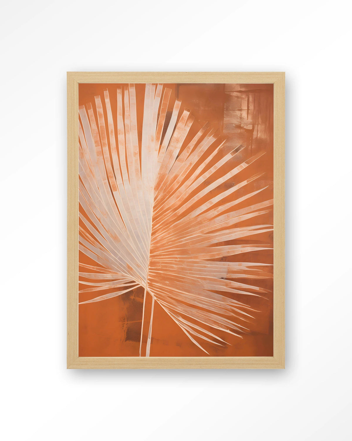 Rusty Palm – palmblad in oranje – Art print – Hout naturel