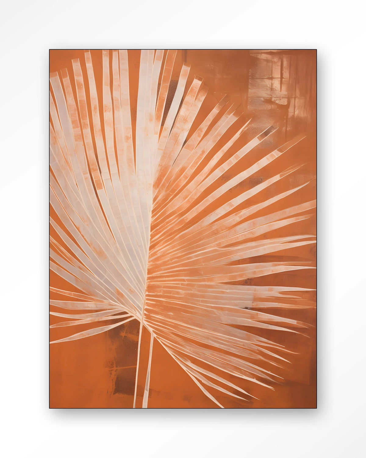 Rusty Palm – palmblad in oranje – Wandkleed – Frame – zwart