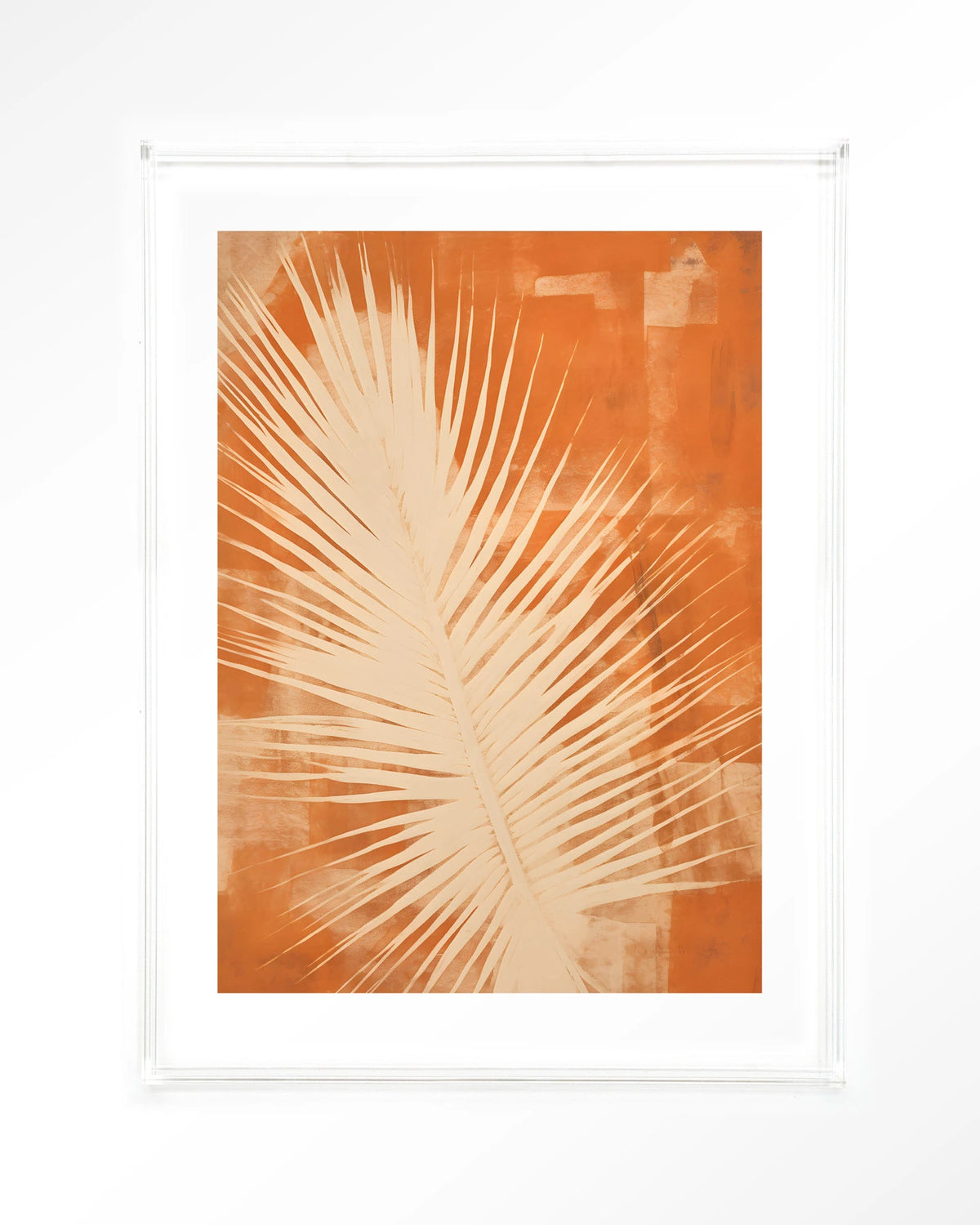 Rusty Leaf – palmblad in oranje – Art print – Acryl doorzichtig