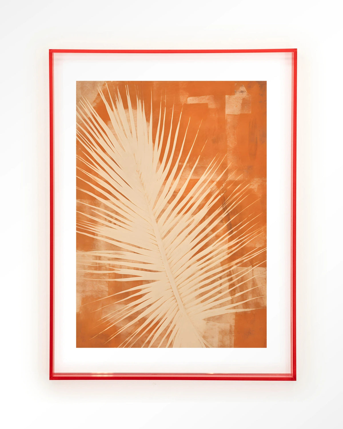 Rusty Leaf – palmblad in oranje – Art print – Acryl roze