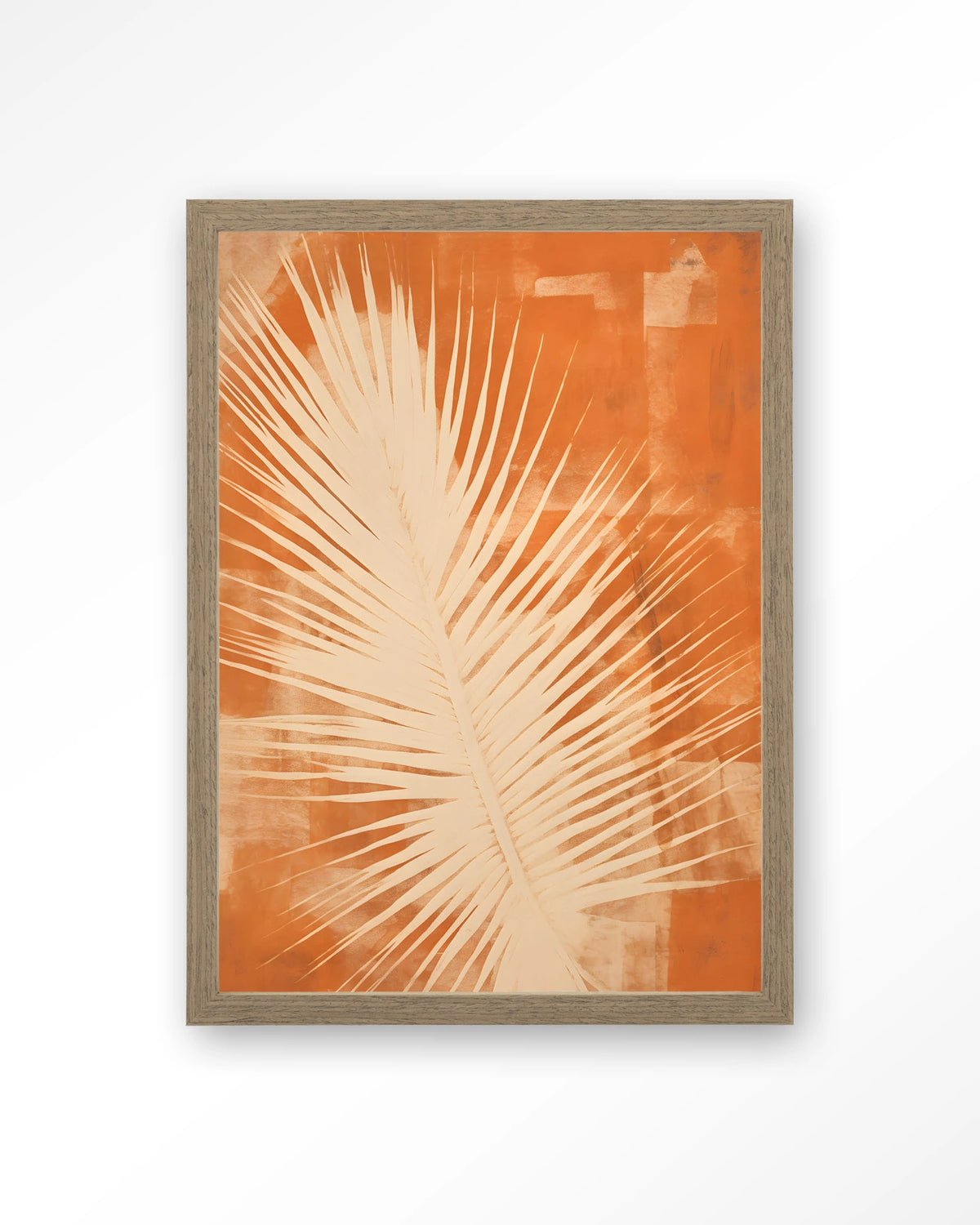 Rusty Leaf – palmblad in oranje – Art print – Hout bruin