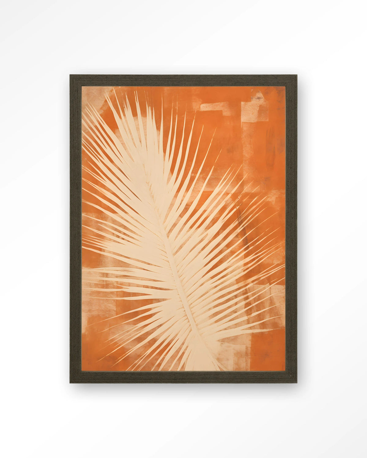 Rusty Leaf – palmblad in oranje – Art print – Hout donkerbruin