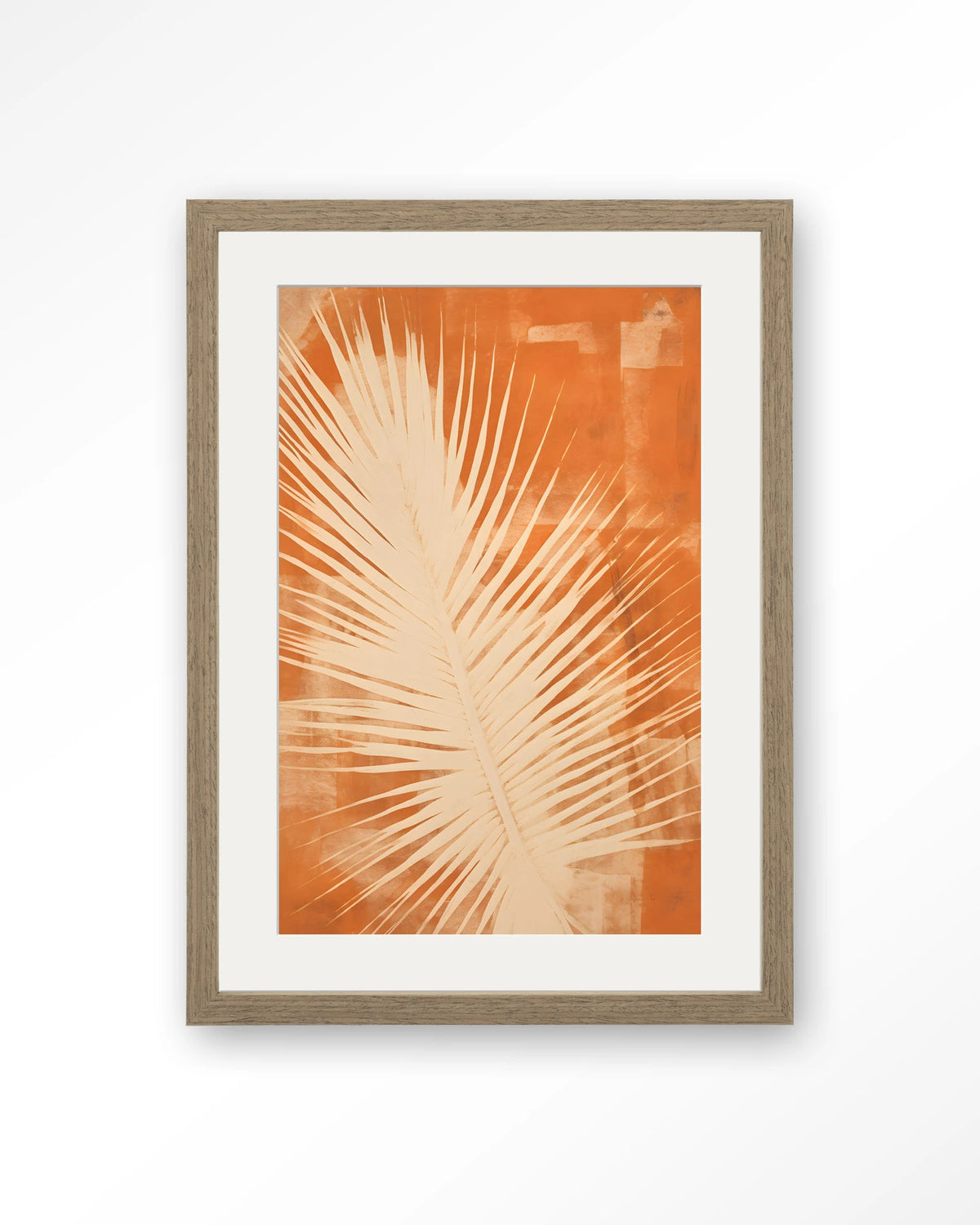 Rusty Leaf – palmblad in oranje – Art print – Hout bruin + passe-partout