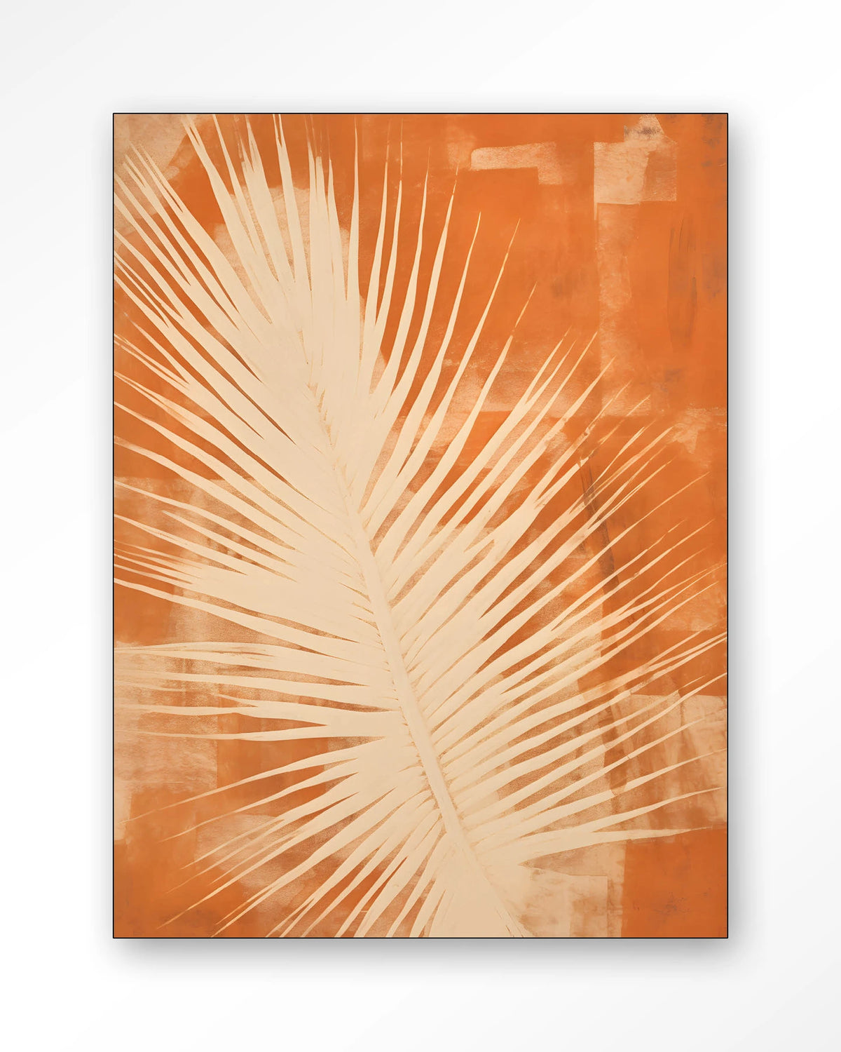 Rusty Leaf – palmblad in oranje – Wandkleed – Frame – zwart