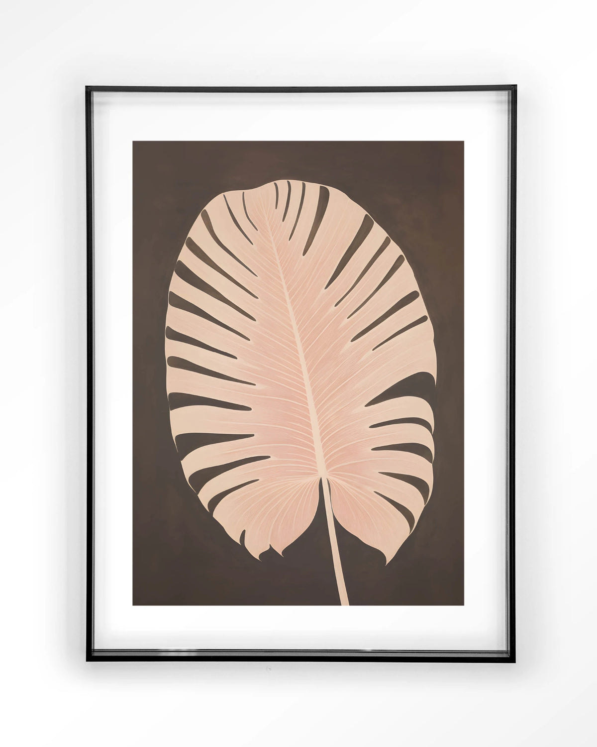 Pink Leaf – roze blad op bruine achtergrond – Art print – Acryl zwart