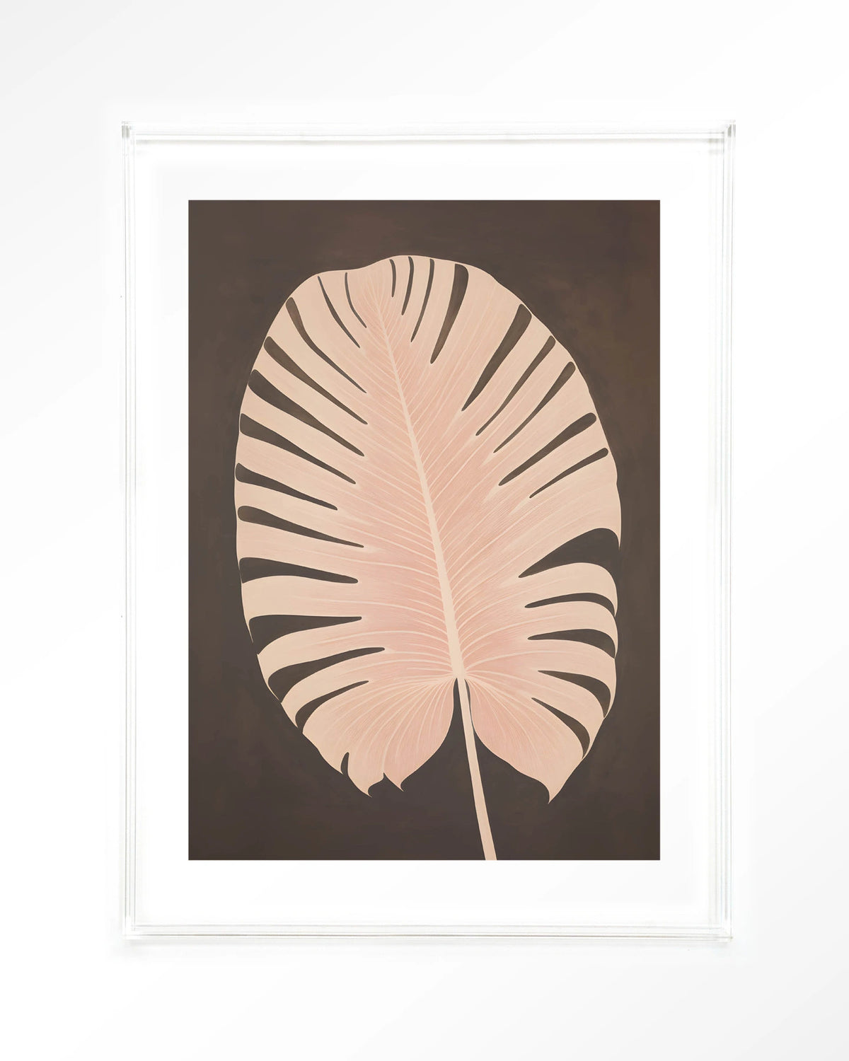 Pink Leaf – roze blad op bruine achtergrond – Art print – Acryl doorzichtig