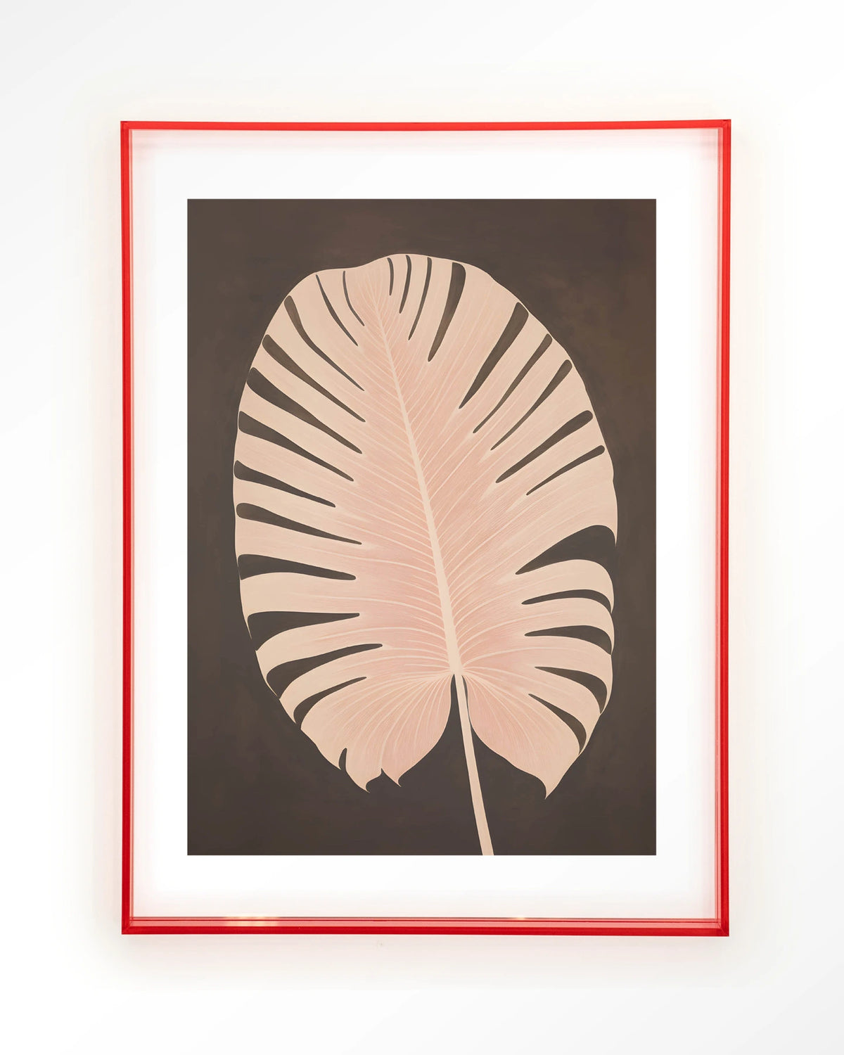 Pink Leaf – roze blad op bruine achtergrond – Art print – Acryl roze